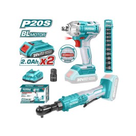 TOTAL LI-ION CORDLESS COMBO KIT 2PCS IMPACT WRENCH - DRIVE RATCHET WITH 2 X 2.0AH BATTERIES AND CHARGER TOSLI23043E TOTAL ΣΕΤ ΜΠΟΥΛΟΝΟΚΛΕΙΔΟ ΚΑΙ ΚΑΣΤΑΝΙΑ ΜΠΑΤΑΡΙΑΣ LI-ION 20V ΜΕ 2 ΜΠΑΤΑΡΙΕΣ 2AH TOSLI23043E