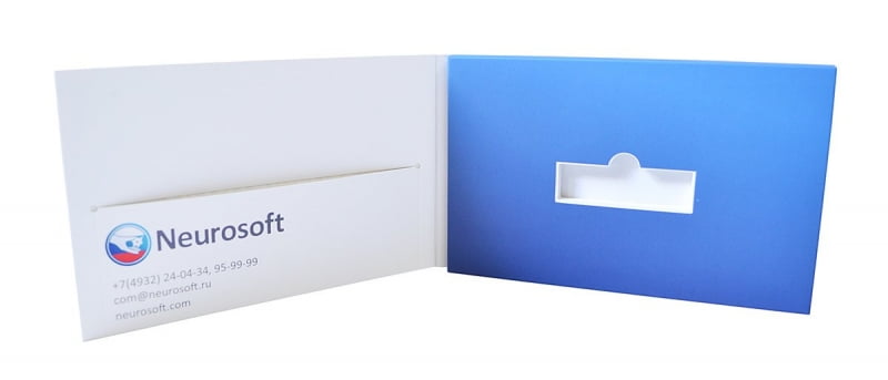 USB диск и подарочная упаковка для флешки на 16 Гб, кожа, синяя