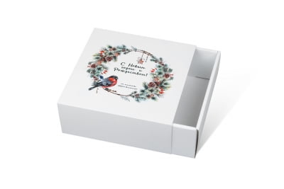Подарочная новогодняя коробка с шубером в Москве – производство на заказ