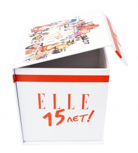 Кашированная коробка с крышкой на магните. Elle 15 лет в Москве – производство на заказ