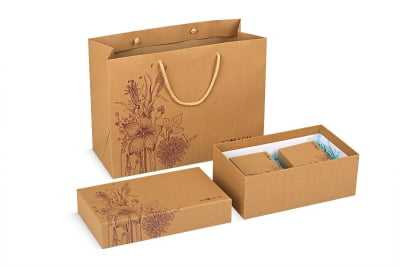 Подарочный набор кашированная коробка крышка-дно, пакет и две коробки под чай  в Москве – производство на заказ