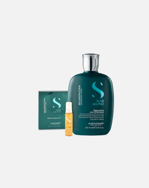 Kit Alfaparf Semi di Lino Reconstruction Reparative ristrutturante per capelli danneggiati - Shampoo + Trattamento intensivo di ricostruzione