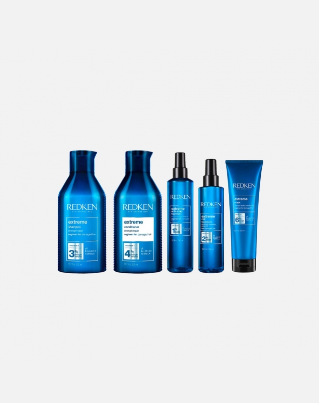 Kit Redken Extreme per capelli sfibrati e danneggiati - shampoo + conditioner + maschera + trattamento anti doppie punte + spray rinforzante