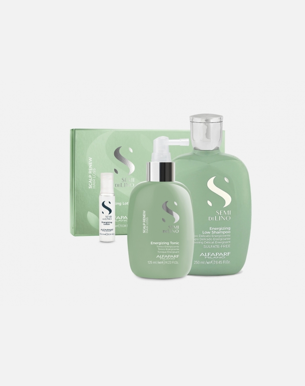 Kit Alfaparf Semi di lino Scalp Renew Anticaduta e Mantenimento - Shampoo + trattamento in fiale + tonico energizzante