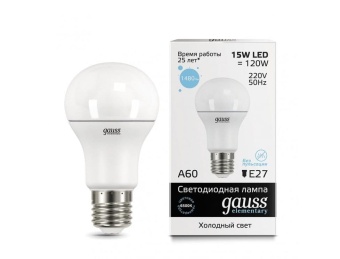 Лампа Gauss LED Elementary A60 15W E27 1480lm 6500K 1/10/50