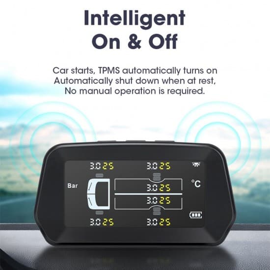 Merač teploty a tlaku pre 6 kolies pre všetky typy vozidiel - TPMS pre 6 kolies, LCD displej, solárne nabíjanie