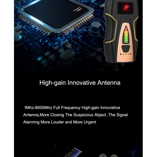 Detektor odposluchu (1-8000 MHz), skrytých kamier, WiFi, GPS, GSM, 3G, 4G, RF a iných špionážnych zariadení