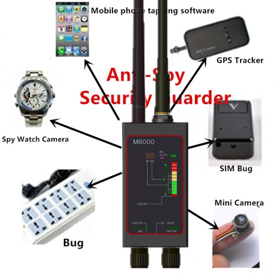 Profesionálny rádiový detektor (1MHz-12000MHz – WiFi, GPS, GSM, 3G, 4G, RF, audio, video) proti špionáži s dlhou magnetickou LED anténou