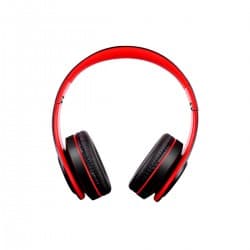 Štýlové, pohodlné červeno-čierne bezdrôtové Bluetooth slúchadlá s MP3 a rádiom