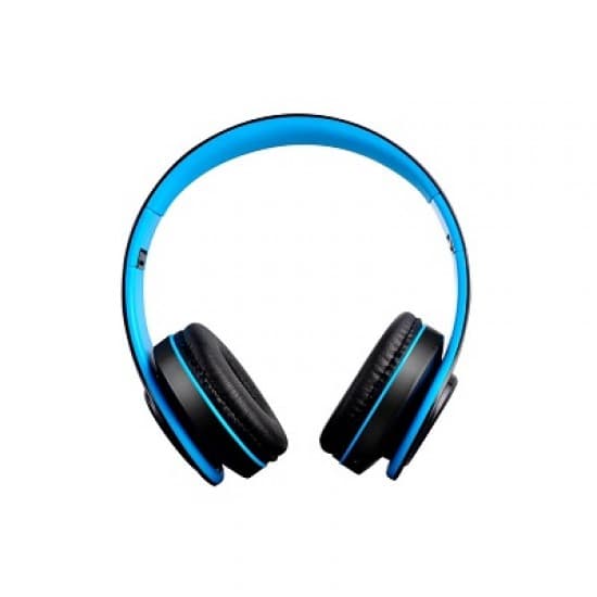 Štýlové, pohodlné čierno-modré bezdrôtové Bluetooth slúchadlá s MP3 a rádiom