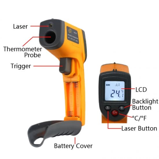 Infračervený, laserový, bezkontaktný  IR termometer s digitálnym displejom 