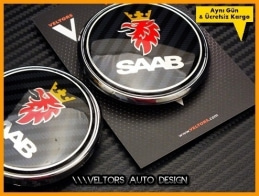 Saab Carbon Kaput Bagaj Logo Amblem Seti