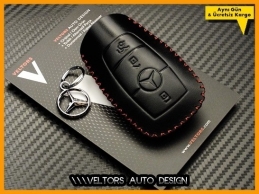 Mercedes Logo Amblem Yeni Tip Deri Anahtar Kumanda Kabı