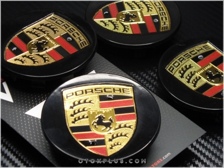 Porsche Siyah Logo Amblem Macan Jant Göbeği Göbek Kapak Seti