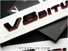 Mercedes Black Red V8 Biturbo Yan Logo Amblem Seti