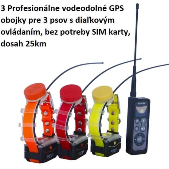 3 Profesionálne vodeodolné GPS obojky pre 3 psov s diaľkovým ovládaním, bez potreby SIM karty, dosah 25km  