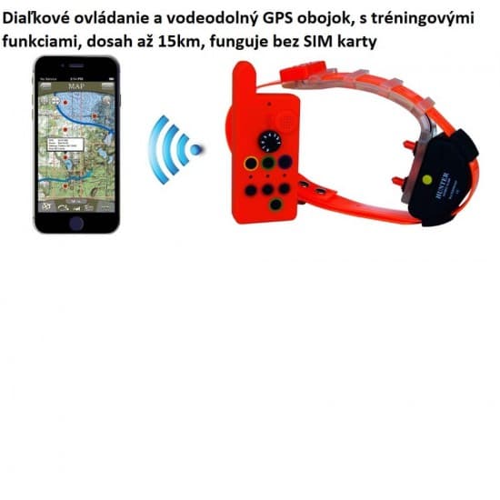 Diaľkové ovládanie a vodeodolný GPS obojok, s tréningovými funkciami, dosah až 15km, funguje bez SIM karty 