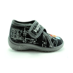 Detské textilné sandálky čierno-sivé s bagrom ,s ortopedickou stielkou, zapínanie na suchý zips