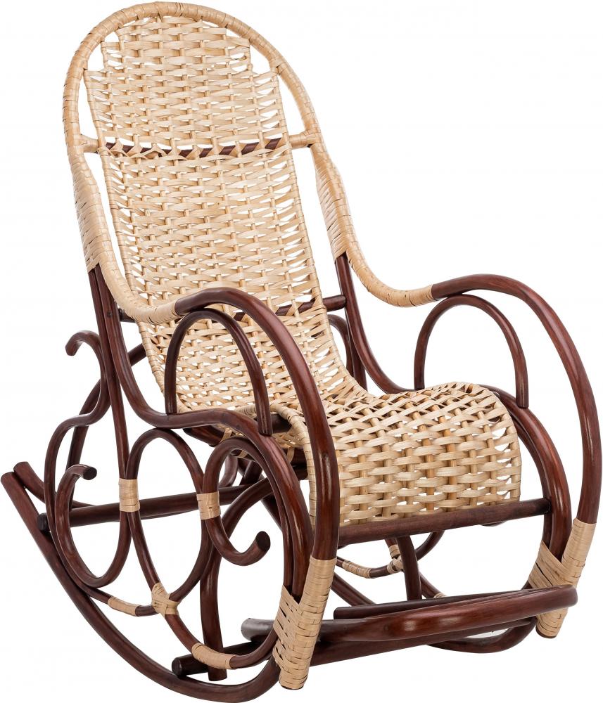Кресло-качалка из ротанга и лозы Ведуга с подножкой Орех/Ивовая лоза