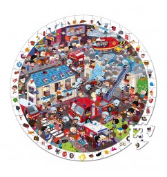 Detské okrúhle puzzle s hrou Požiarnici v kufríku 208 ks