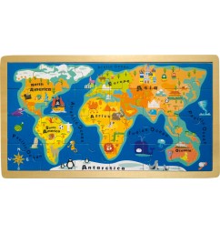 Drevené puzzle mapa sveta v ráme 24ks EN