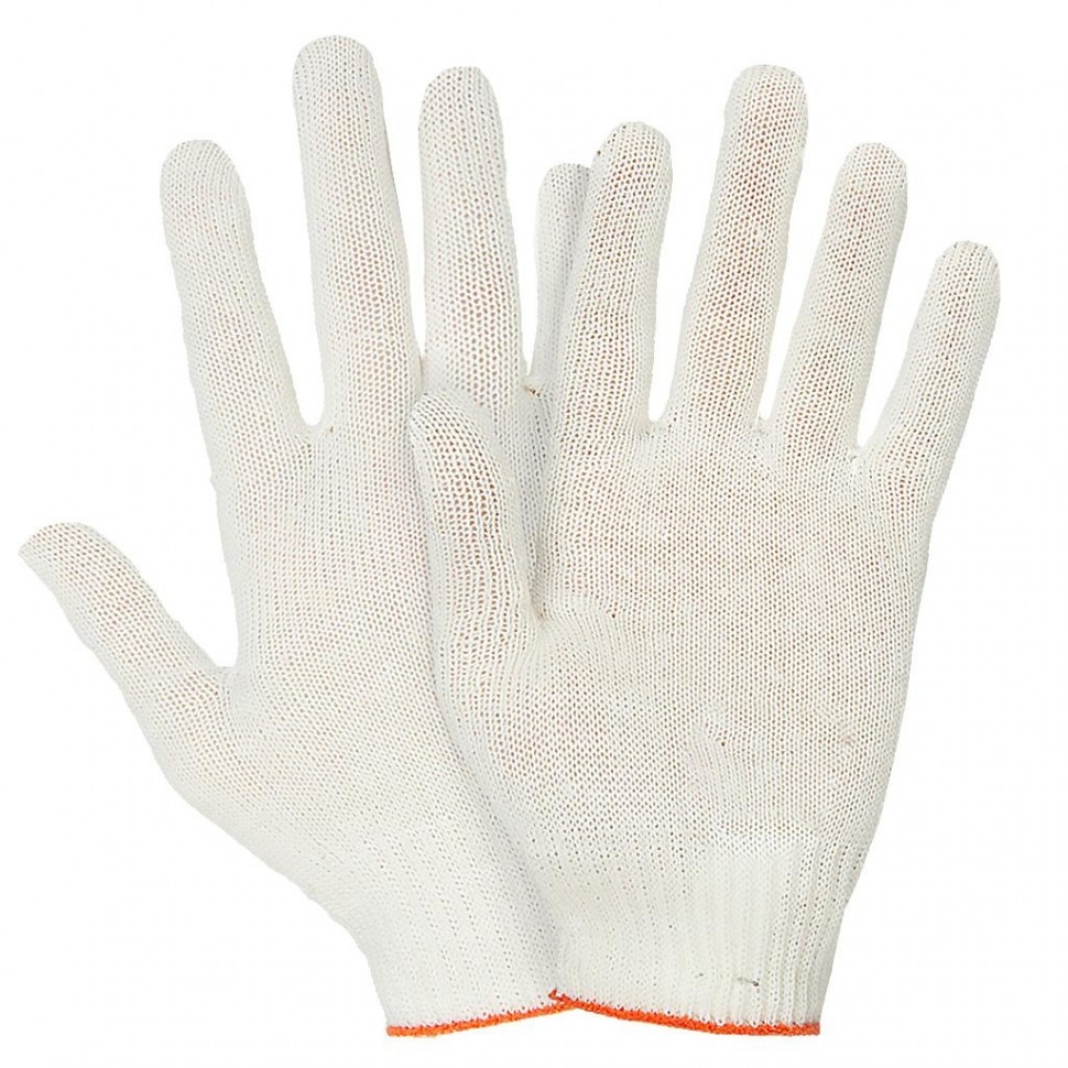 Перчатки трикотажные ХБ, 4-х нитка, белые, 10-й класс, размер: M, вес: 33-34 гр., без покрытия