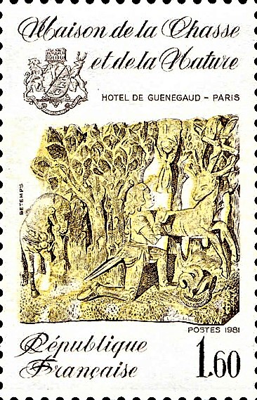 У Доме (музей) Палявання і Прыроды - Гатэль-дэ-Guénégaud у Парыжы знаходзіцца скульптура 15-га стагоддзя, відарыс якой адлюстраваны на паштовай марцы Францыі, выдадзенай у 1981 годзе “Відзенне Святога Губерта”.