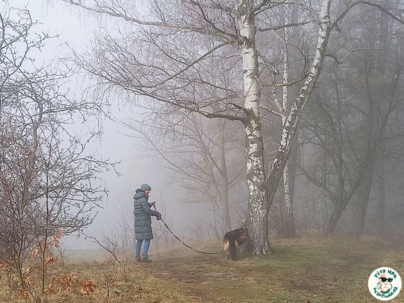 Ганка Барадзіна з сабакам Эрыкам на шпацыры