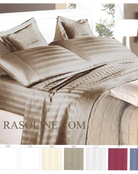 Beige Sheet Set in Pure Cotton Satin with Stipes for King size bed or Super King size bed Italia