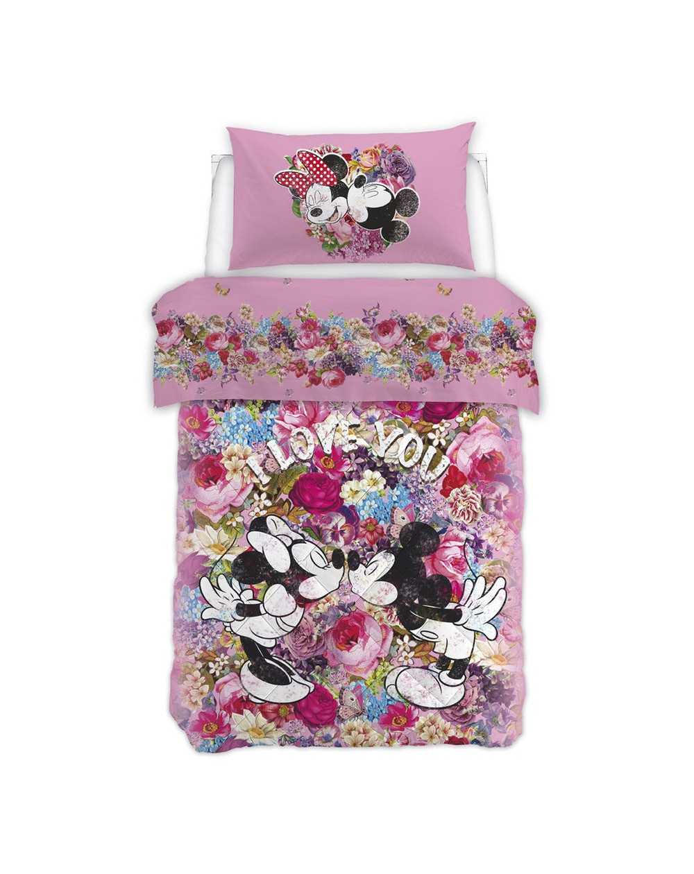 Single Bed SET Flat sheet, fitted sheet, pillowcases Minnie " Love "