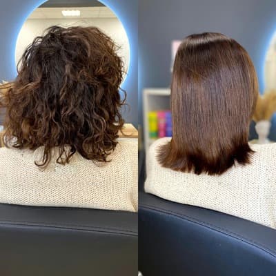 Результат антихимии волос до и после — мягкие волны вместо жёсткой химии