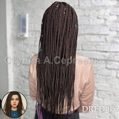 Тонкие афрокосички по всей голове — вид сзади, плотное плетение