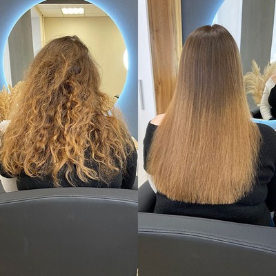 Антихимия волос до и после — ослабление завитка без выпрямления