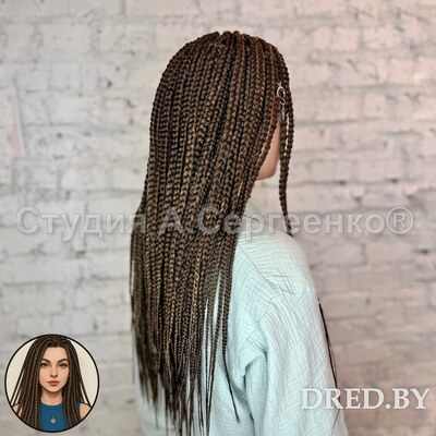 Афрокосички на всю голову — вид сбоку, равномерная длина плетения
