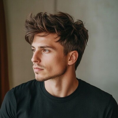 Мужская стрижка Messy Quiff на средней длине с естественной небрежной текстурой