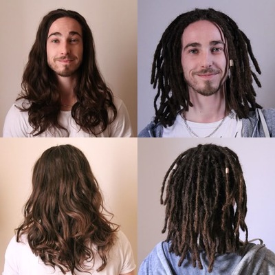 Мужские дреды до и после плетения