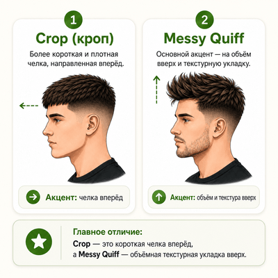 Сравнение мужских стрижек Messy Quiff и Crop