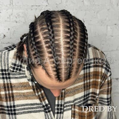 Мужские брейды по всей голове от лба до затылка, чёткие проборы, вид сверху