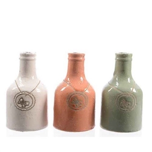 Ваза керамическая Бутылка D8 H14 см белая/персиковая/зеленая ассорти