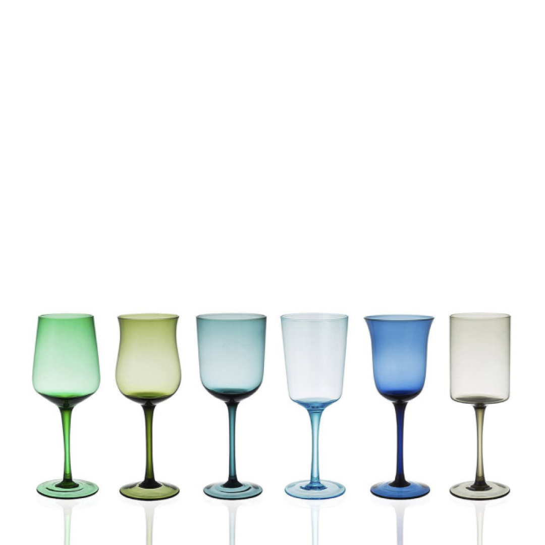 Голубые бокалы для вина. Bitossi. Бокалы texture Amber & Pink, 6 шт designed by Bitossi. Bitossi Blue Home.