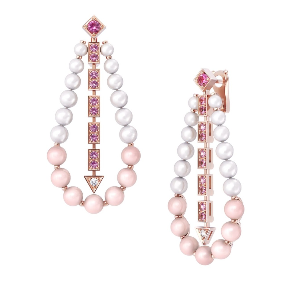 Серьги «Лалибелла» с бриллиантами, сапфирами, опалами и жемчугом из белого золота 750 пробы — Flymi.ru