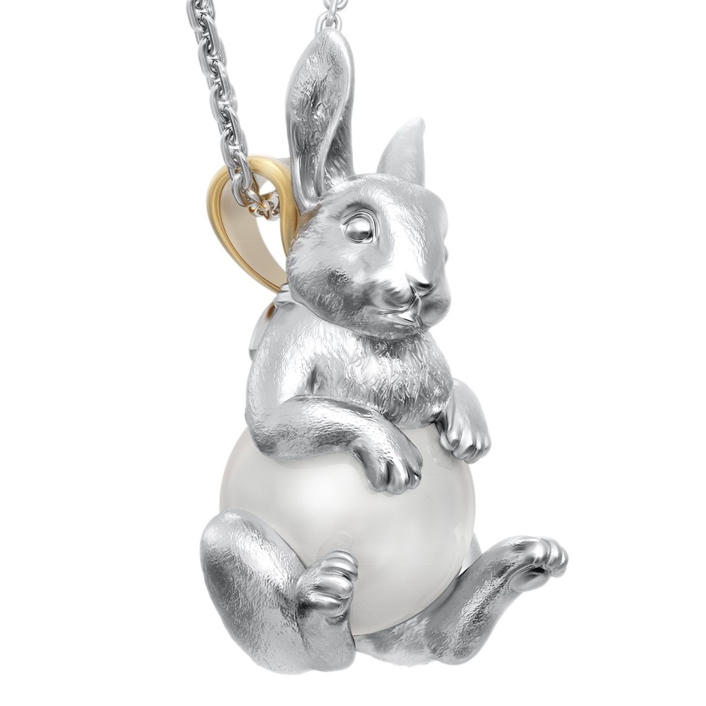 Подвеска «Кролик» с жемчугом из белого золота 585 пробы — Flymi.ru
