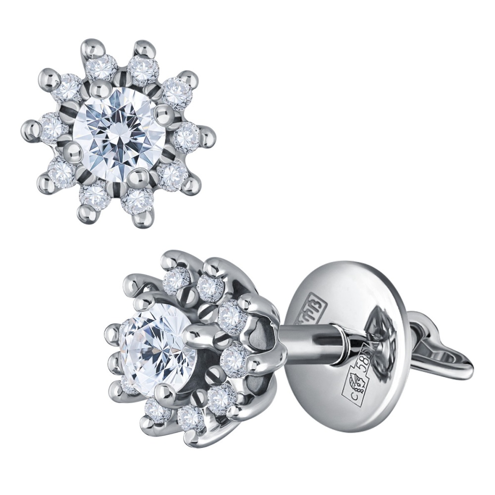 Пусеты «Малинка» с бриллиантами из белого золота 585 пробы — Flymi.ru