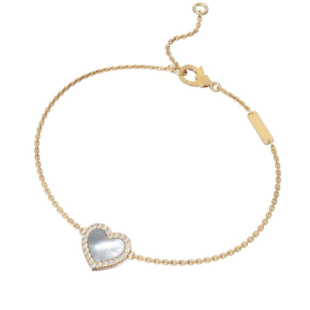 Браслет «Сердце» с перламутром и бриллиантами из желтого золота 585 пробы — Flymi.ru