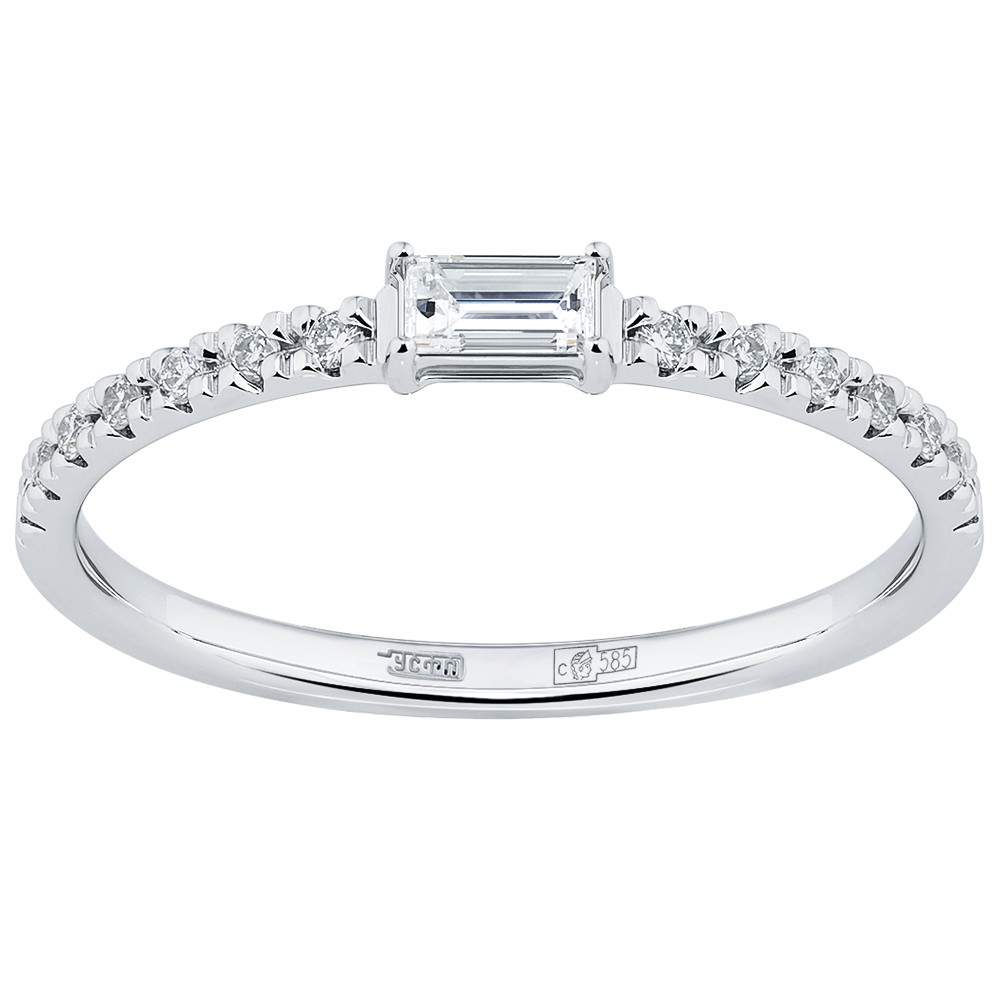 Кольцо помолвочное «Огранка багет» с бриллиантами из белого золота 585 пробы — Flymi.ru