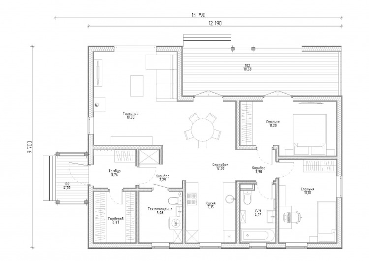 Каркасный дом 9,7х12,2 (Проект К105)