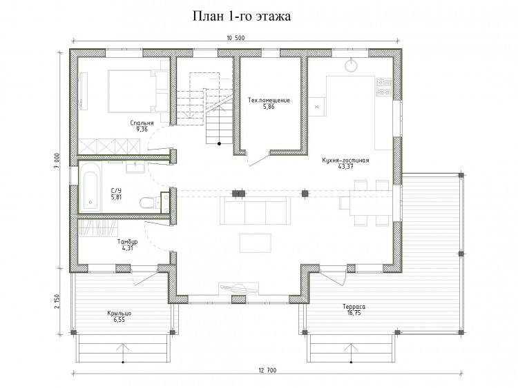 Каркасный дом 9х12 (Проект К-23)