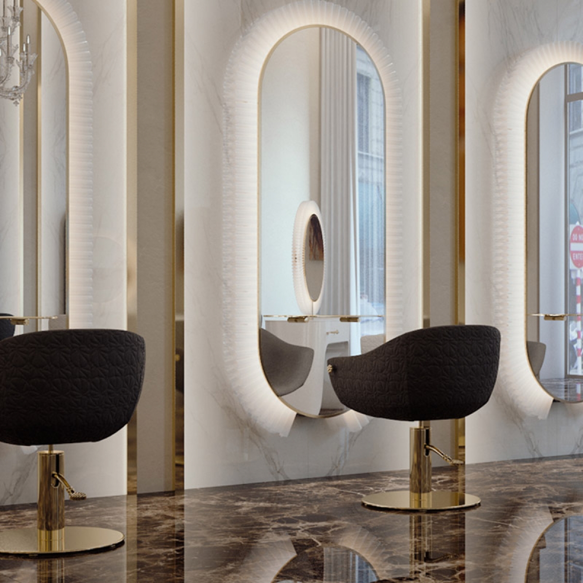 Зеркало парикмахерское KATHERINE COLLAR WALL WITH SHELF GCMW243KA
