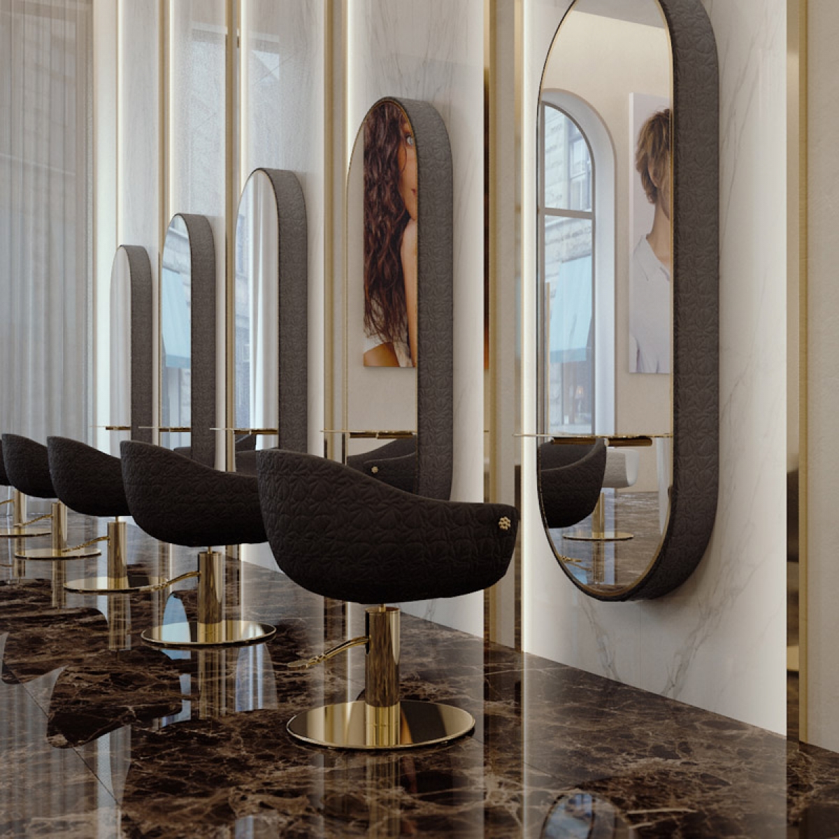 Зеркало парикмахерское KATHERINE RING WALL WITH SHELF GCMW249KA