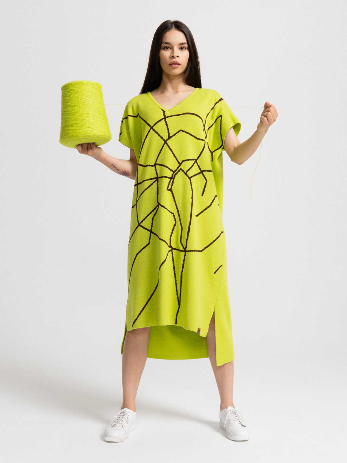 Вязаное платье ЦАО - Светло-оливковое 1